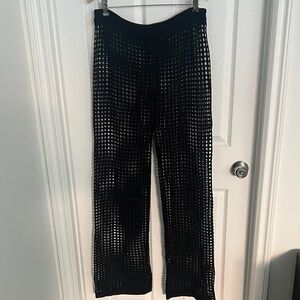 Black Crochet Knit Wide-Leg Pants